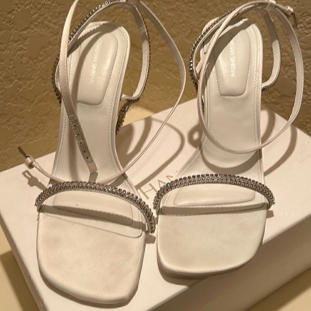 Jonathan Simkhai Women's Size 40 Luxon Crystal Harness Sandal White Wrap Heel